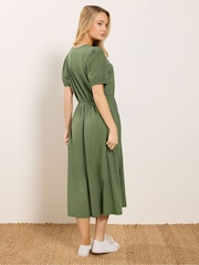 M&Co Green V-Neck Broderie Sleeve Cotton Midi Dress - Image 3 of 5