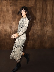 Rockett St George Neutral/Black Devore Mesh Midi Dress - Image 2 of 6