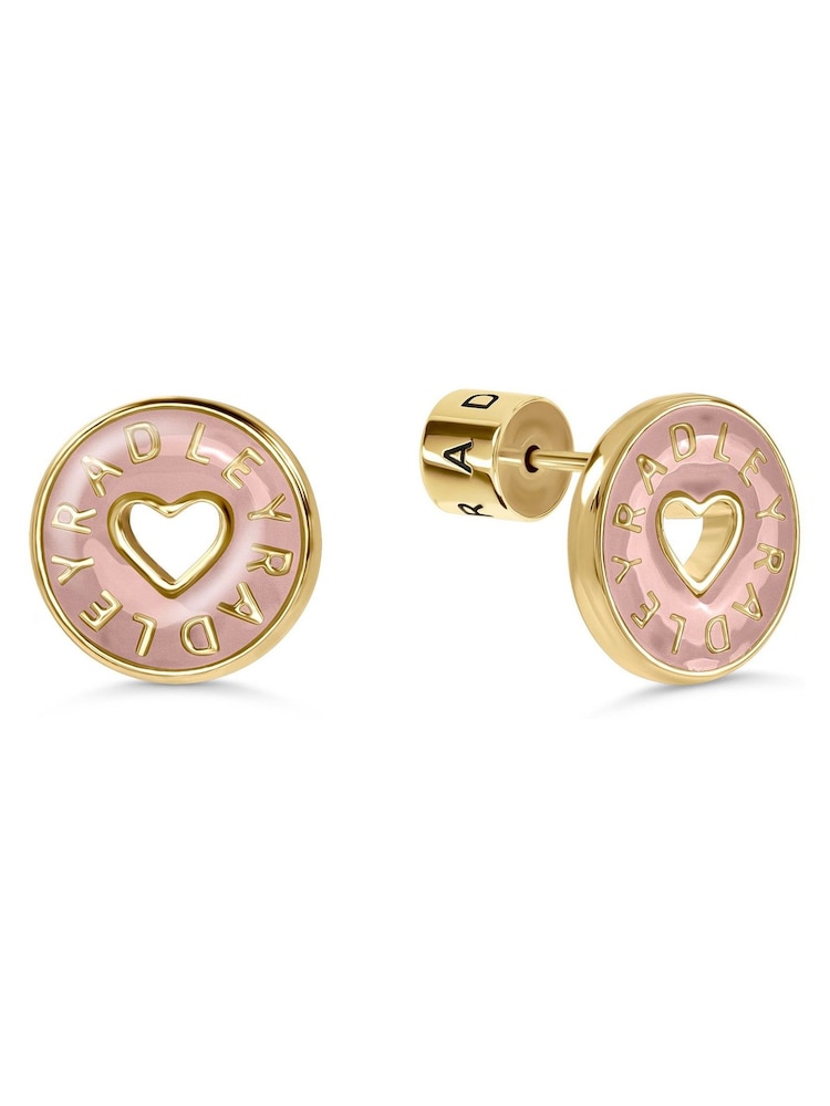 Radley Radley 18ct Gold Plated Carnation Enamel Heart Cut Out Earrings - Bild 1 von 4