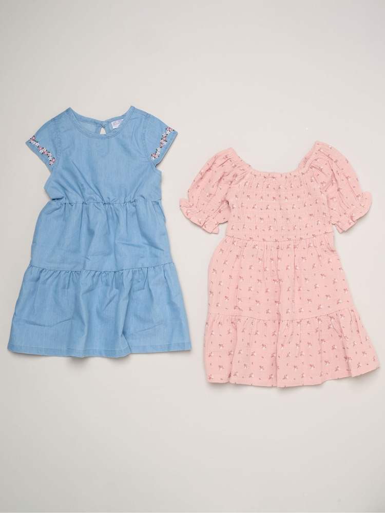Miss Light Pink Floral Print And Chambray Dresses 2 Pack - Image 1 of 5