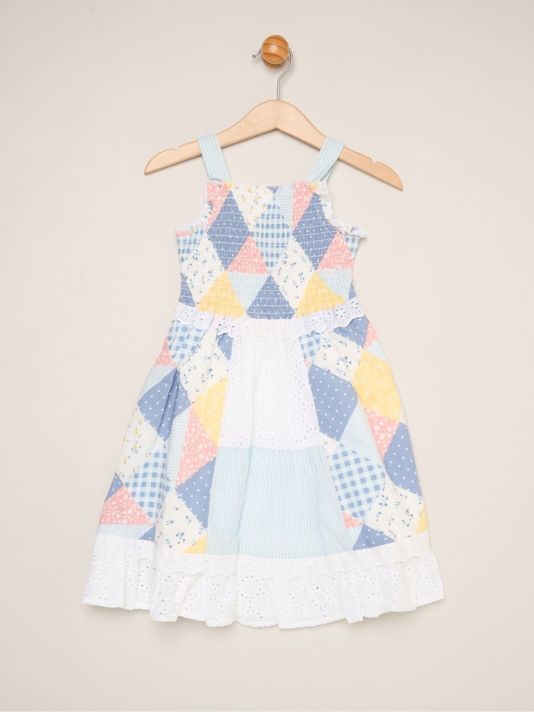 Miss Blue Gingham Patchwork And Broderie Dress - Image 1 of 3 Miss Blue Gingham Patchwork And Broderie Dress - Image 1 of 3