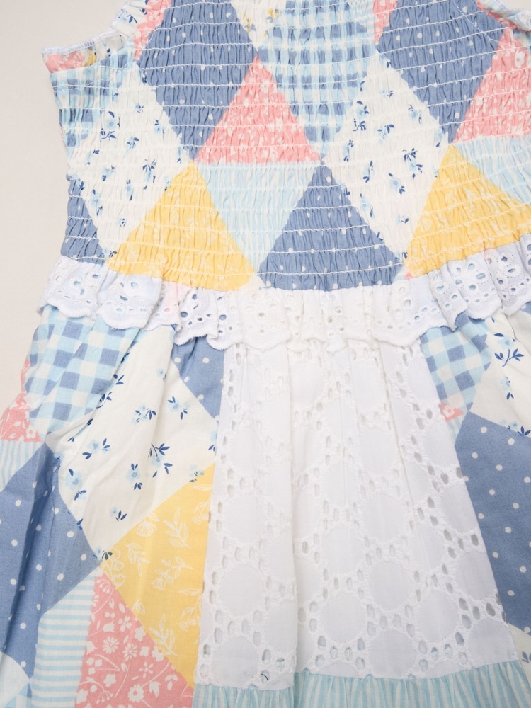 Miss Blue Gingham Patchwork And Broderie Dress - Image 3 of 3 Miss Blue Gingham Patchwork And Broderie Dress - Image 3 of 3