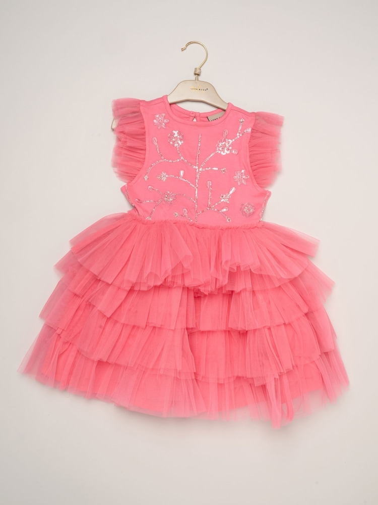 Miss Pink Embellished Floral Sequin Tulle Dress - Image 2 of 3 Miss Pink Embellished Floral Sequin Tulle Dress - Image 2 of 3