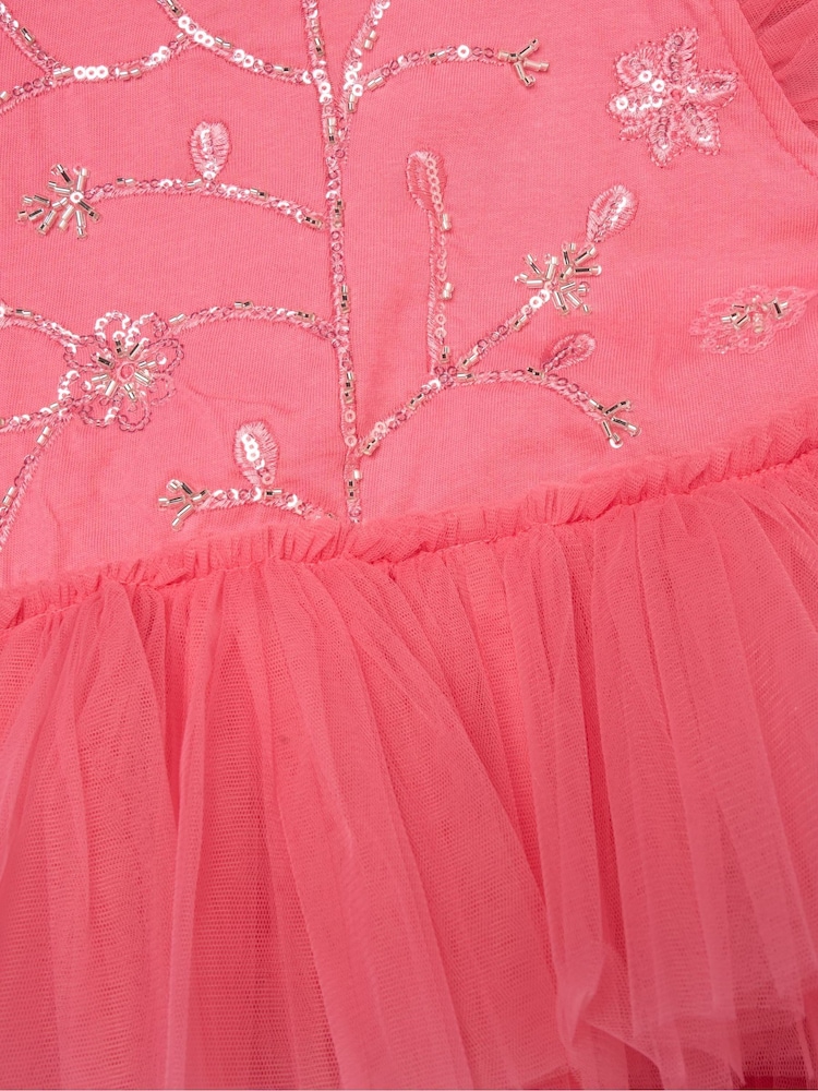 Miss Pink Embellished Floral Sequin Tulle Dress - Image 3 of 3 Miss Pink Embellished Floral Sequin Tulle Dress - Image 3 of 3