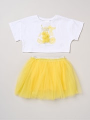 Miss Yellow Bow Applique Short Sleeve T-Shirt And Tutu Skirt Outfit Set - Image 1 of 5