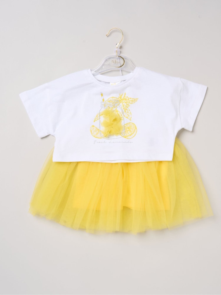 Miss Yellow Bow Applique Short Sleeve T-Shirt And Tutu Skirt Outfit Set - Image 2 of 5 Miss Yellow Bow Applique Short Sleeve T-Shirt And Tutu Skirt Outfit Set - Image 2 of 5