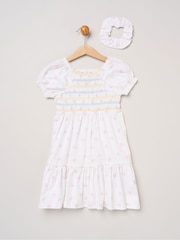 Miss White Butterfly Embroidered Smocked Dress With Scrunchie Set - Image 1 of 5