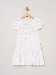 Miss White Butterfly Embroidered Smocked Dress With Scrunchie Set - Image 2 of 5