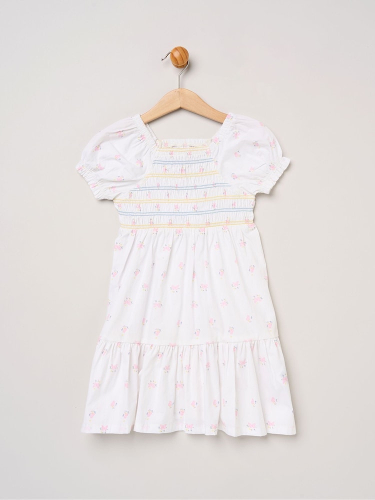 Miss White Butterfly Embroidered Smocked Dress With Scrunchie Set - Image 2 of 5