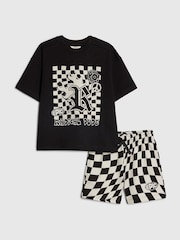 River Island Black Checkerboard T-Shirt And Shorts Set - Image 1 of 5