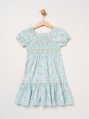 Miss Blue Floral Embroidered Smocked Dress With Scrunchie Set - Image 2 of 5