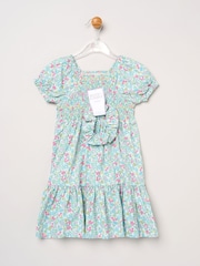 Miss Blue Floral Embroidered Smocked Dress With Scrunchie Set - Image 5 of 5