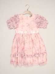 Miss Pink Floral Mesh Dress with Ruffle Sleeves - Image 2 of 3