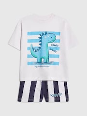 River Island White Dinosaur T-Shirt And Striped Shorts Set - Image 2 of 4