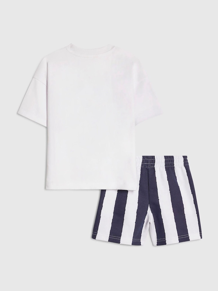River Island White Dinosaur T-Shirt And Striped Shorts Set - Image 2 of 4 River Island White Dinosaur T-Shirt And Striped Shorts Set - Image 2 of 4