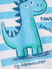 River Island White Dinosaur T-Shirt And Striped Shorts Set - Image 3 of 4