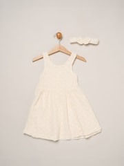 Miss White Textured Dress And Headband Outfit Set - Image 1 of 5
