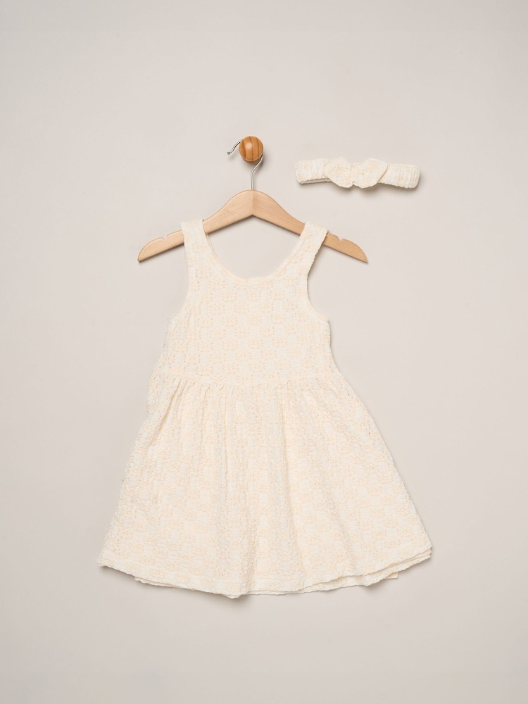 Miss White Textured Dress And Headband Outfit Set - Image 1 of 5