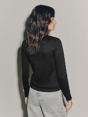 Negru - Long Sleeve Ribbed Button Up Cardigan - Imaginea 4 din 8