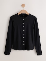 Negru - Long Sleeve Ribbed Button Up Cardigan - Imaginea 6 din 8