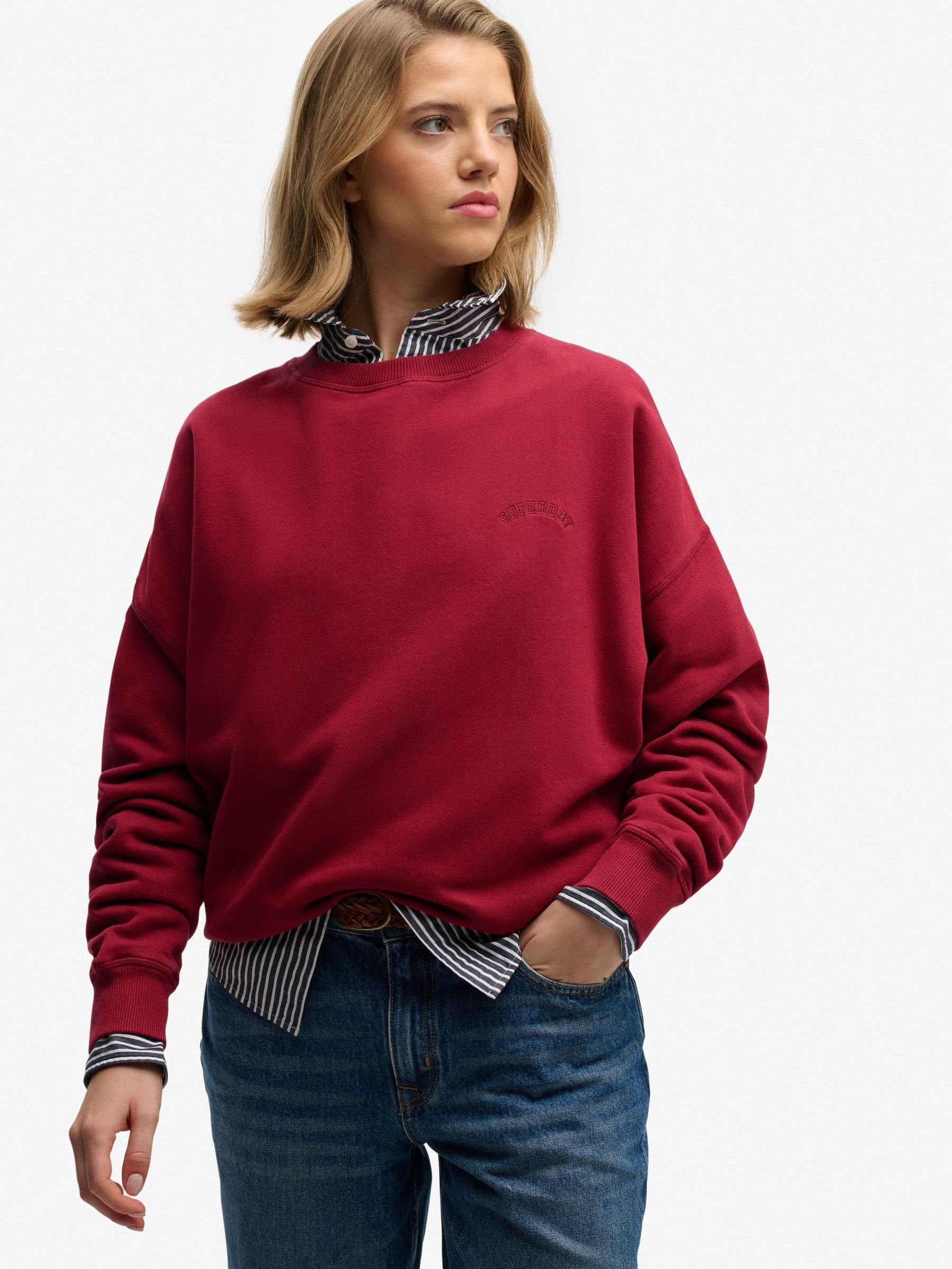 Superdry Women's Red Essential Logo Crew Neck Sweatshirt - Image 1