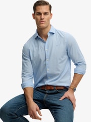 SUPERDRY Blue Pinstripe Cut Away Poplin Long Sleeve Shirt - Image 1 of 6