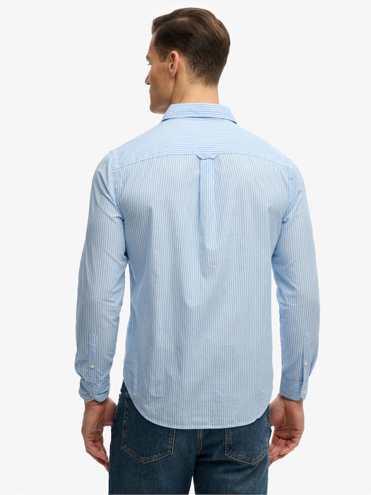 SUPERDRY Blue Pinstripe Cut Away Poplin Long Sleeve Shirt - Image 2 of 6