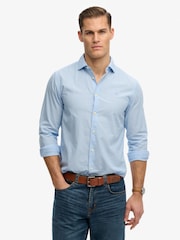 SUPERDRY Blue Pinstripe Cut Away Poplin Long Sleeve Shirt - Image 3 of 6