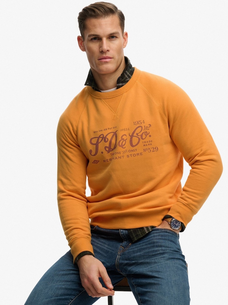 Superdry Orange Merchant Vintage Print Sweatshirt - Image 1 of 8