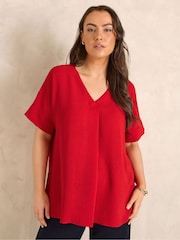 Evans Red Short Sleeve Notch Neck Airflow Top - Image 1 of 5