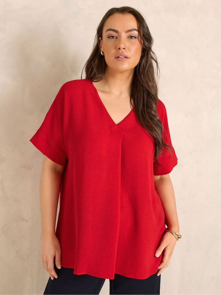 Evans Red Short Sleeve Notch Neck Airflow Top - Image 1 of 5