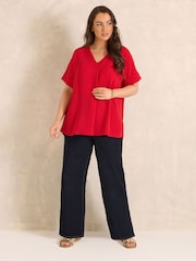 Evans Red Short Sleeve Notch Neck Airflow Top - Image 2 of 5