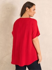 Evans Red Short Sleeve Notch Neck Airflow Top - Image 3 of 5