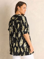 Evans Black Short Sleeve Pintuck Boho Top - Image 2 of 5