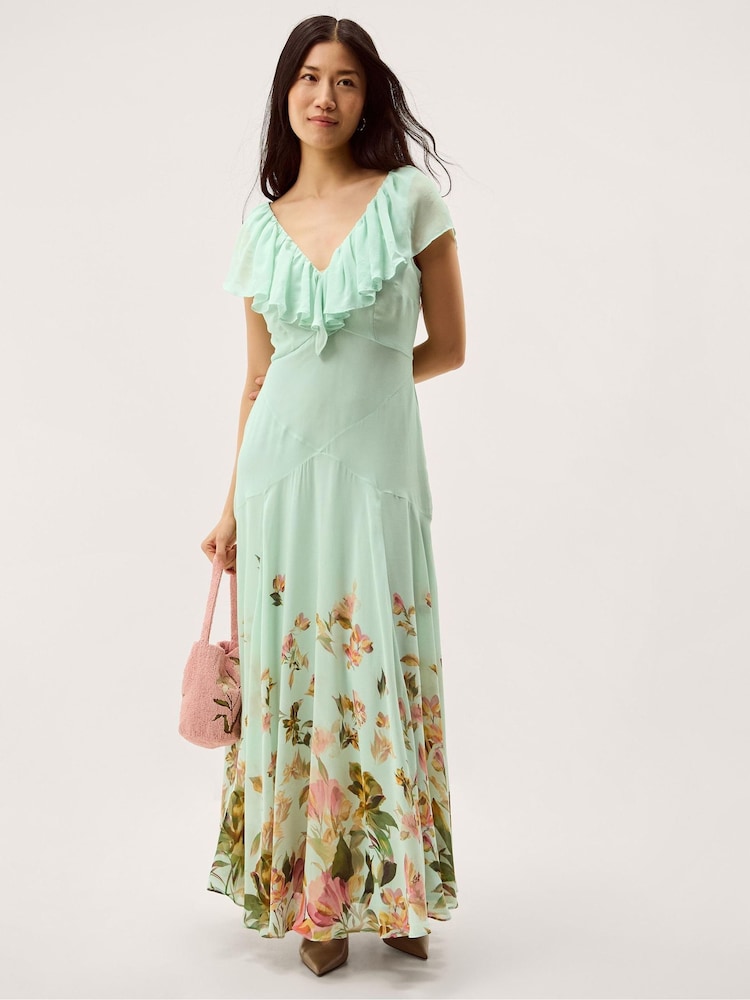 Monsoon Green Aimee Floral Print Ruffle Maxi Dress - Image 1 of 5 Monsoon Green Aimee Floral Print Ruffle Maxi Dress - Image 1 of 5