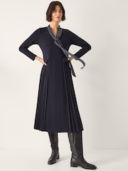Monsoon Blue Jessie Jersey Pleat Midi Dress & Scarf Set - Image 1 of 6