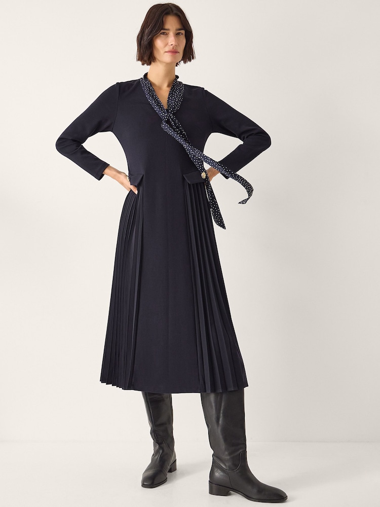 Monsoon Blue Jessie Jersey Pleat Midi Dress & Scarf Set - Image 1 of 6 Monsoon Blue Jessie Jersey Pleat Midi Dress & Scarf Set - Image 1 of 6