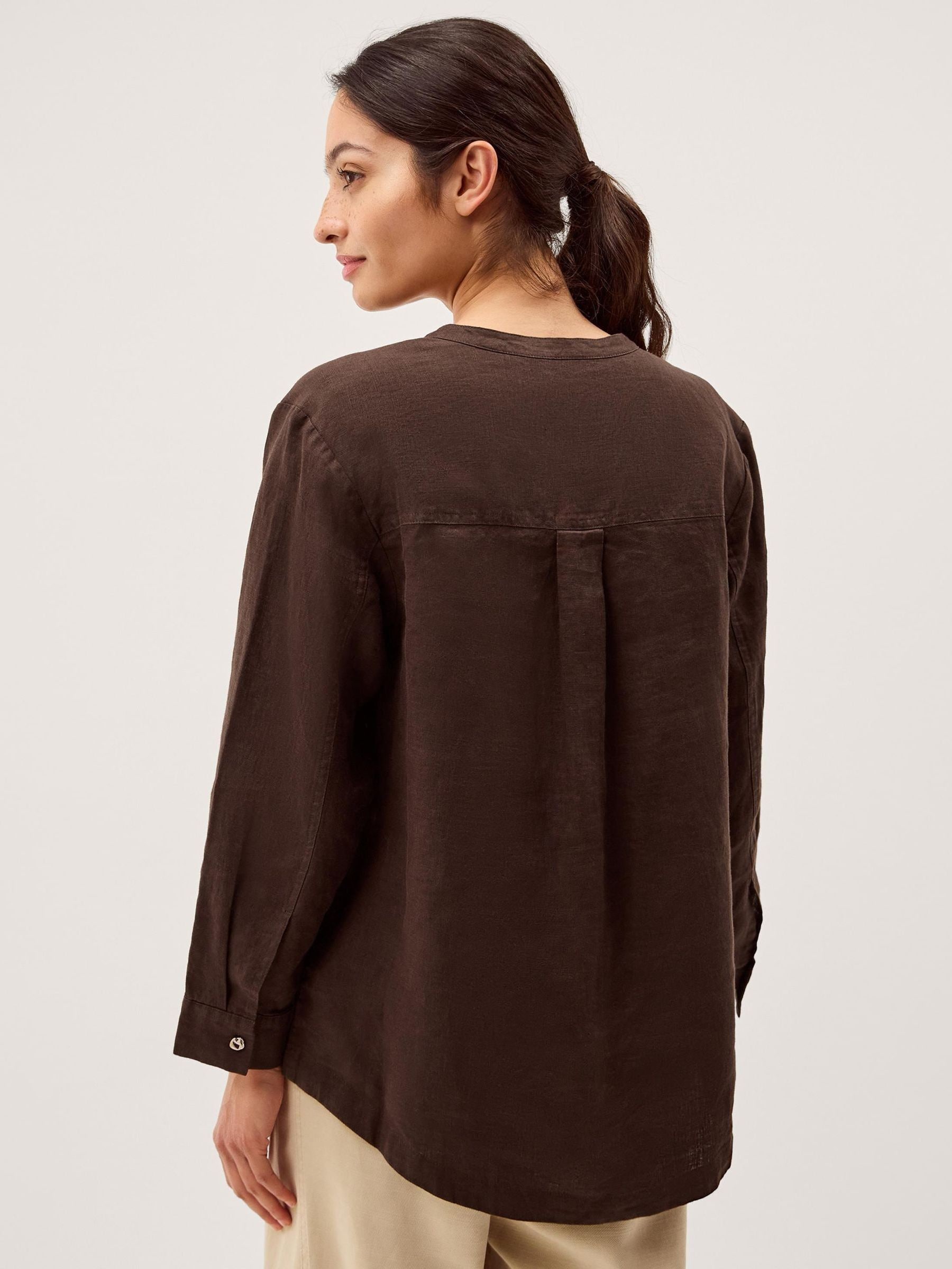 Buy Monsoon Brown Clo Pintuck Pleats Linen Long Sleeve Shirt from