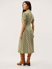 Monsoon Khaki Kalani Short Sleeve Geometric Print Jersey Midi Shirt Dress - Image 2 of 4