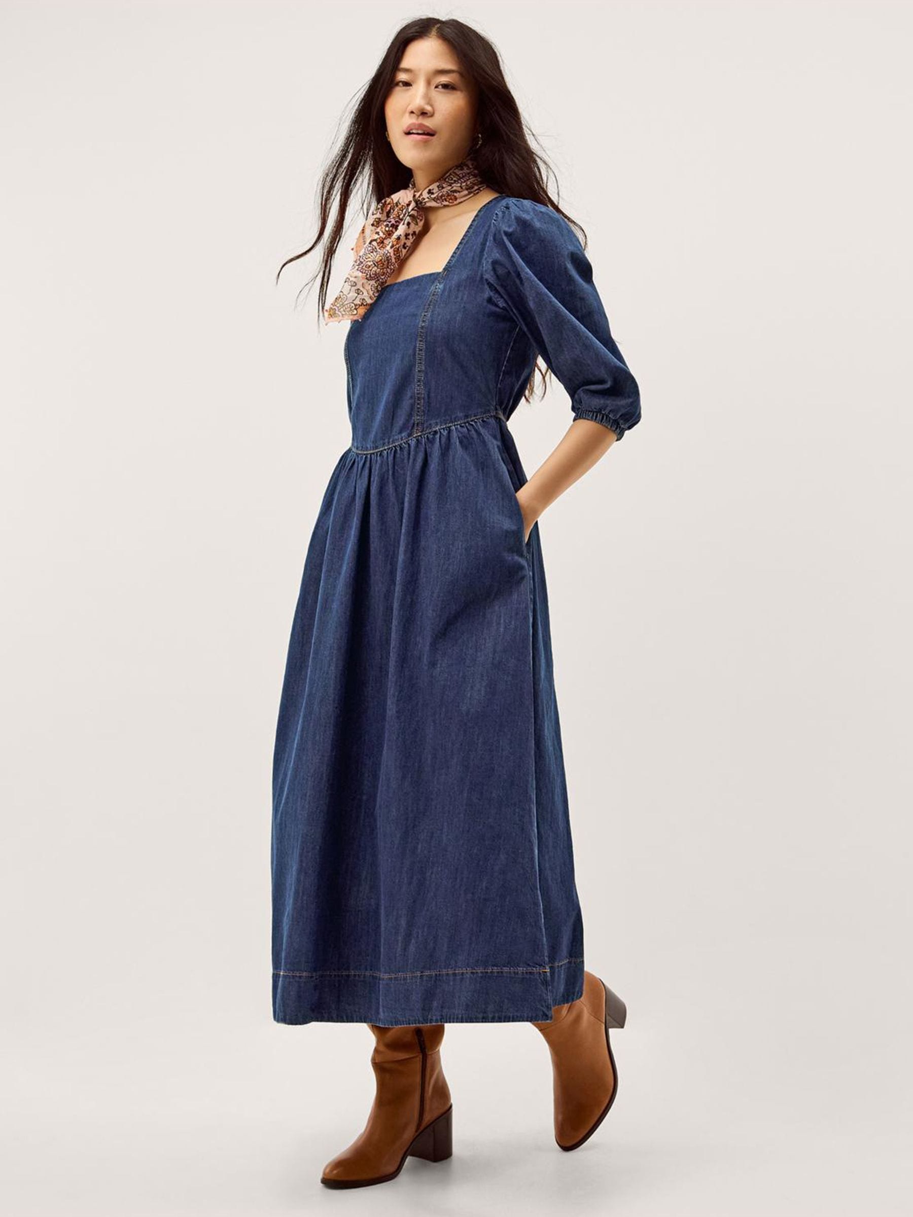 Buy Monsoon Blue Lily Square Neck Denim Midi Dress from Next Romania