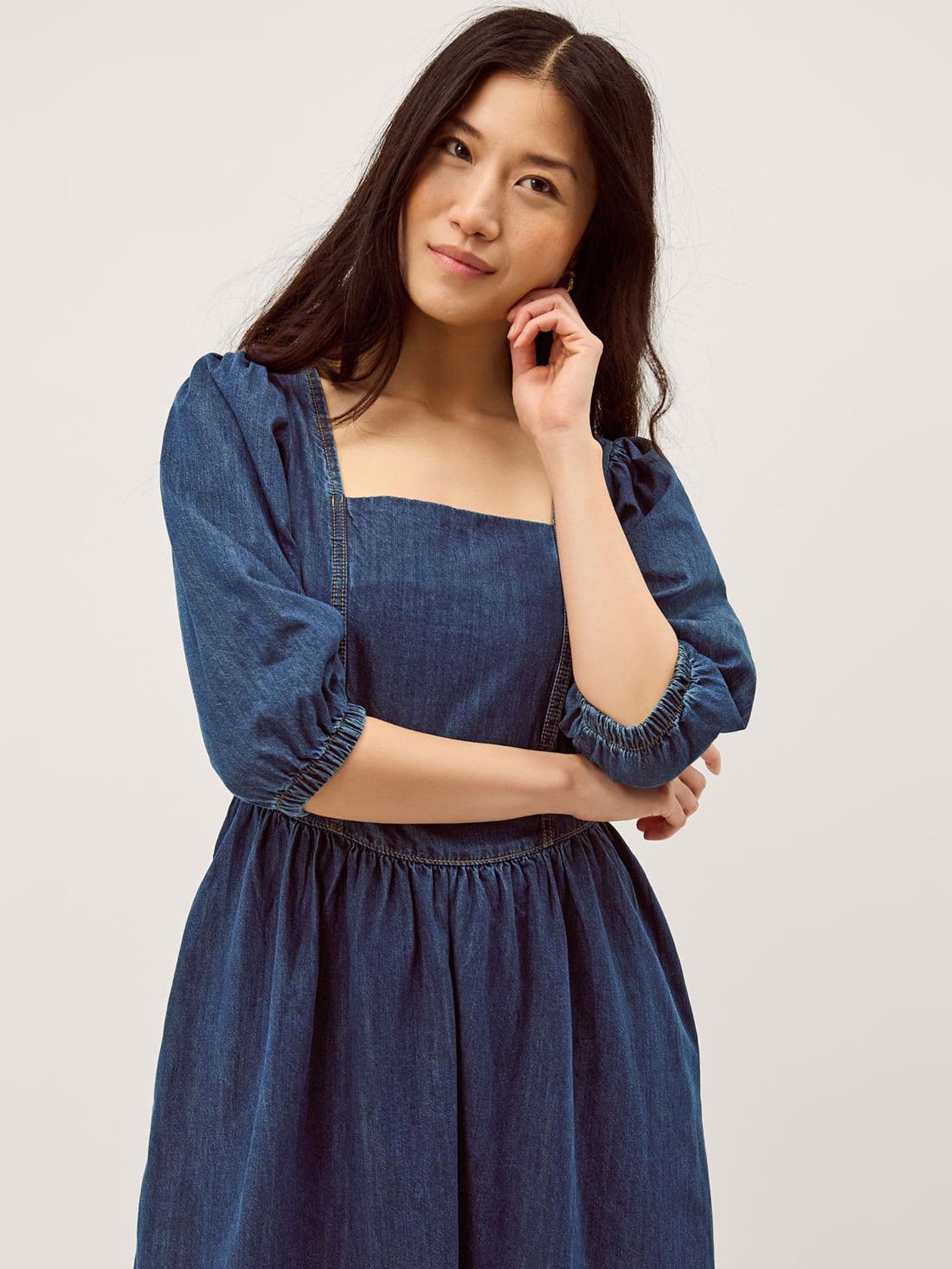 Buy Monsoon Blue Lily Square Neck Denim Midi Dress from Next Romania