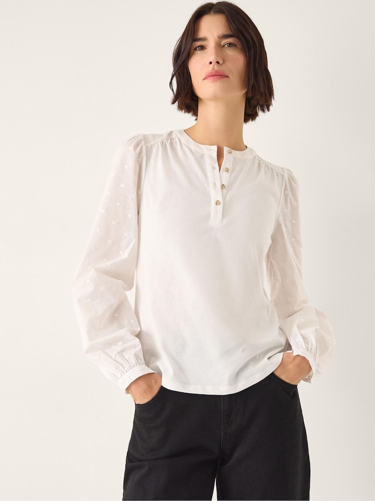 Monsoon Cream Flossy Embroidered Sleeve Top - Image 1 of 6 Monsoon Cream Flossy Embroidered Sleeve Top - Image 1 of 6