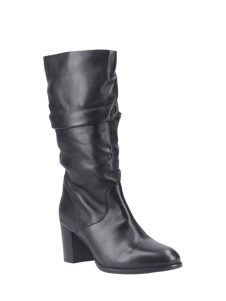 Hush Puppies Black Cosima Leather Ruched Boots - Image 1 of 5