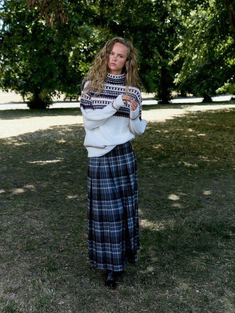Grå/Blå rutete - N. Premium Kilt Midi Skirt - Bilde 2 av 10