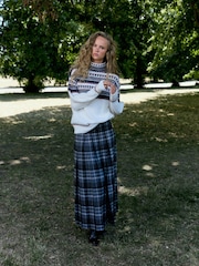 Grå/Blå rutete - N. Premium Kilt Midi Skirt - Bilde 3 av 10