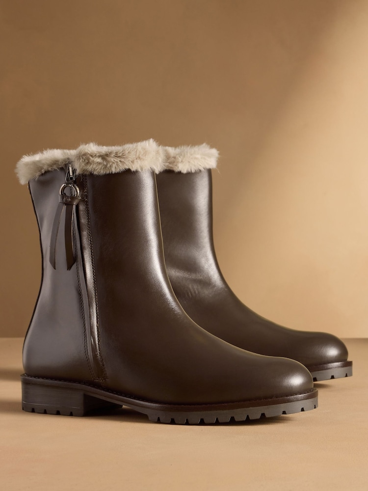 Russell & Bromley Brown Lake Size Zip Faux Fur Lined Boots - Image 1 of 7