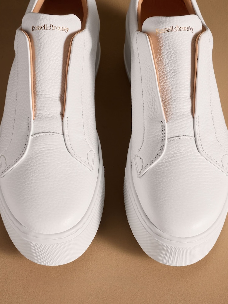 Buy Russell & Bromley White Park Mid Flatform Laceless  Russell & Bromley White Slip-On Leather Sneakers display picture 1