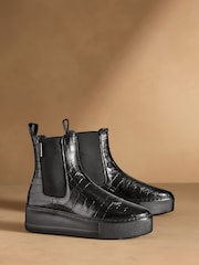 Russell & Bromley Black Croc Embossed Park Way Flatform Chelsea Boots - Image 1 of 7