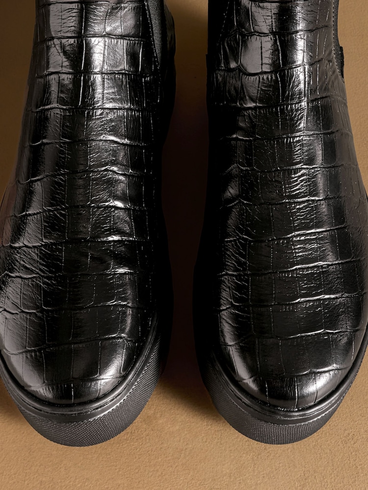 Russell & Bromley Black Croc Embossed Park Way Flatform Chelsea Boots - Image 7 of 7