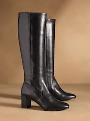 Sort - Russell & Bromley Upton Tall knæhøje støvler med blokhæl - Billede 1 af 7